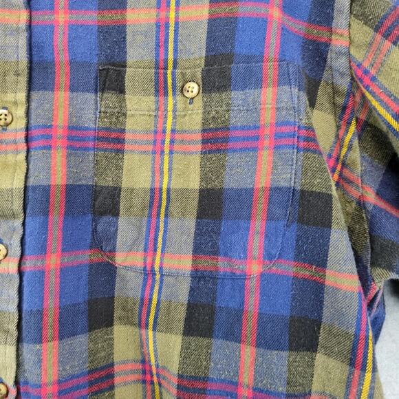 Vtg Boston Traders Plaid Flannel Button Down Shirt Men's L Long Slv Navy Olive - Picture 10 of 10